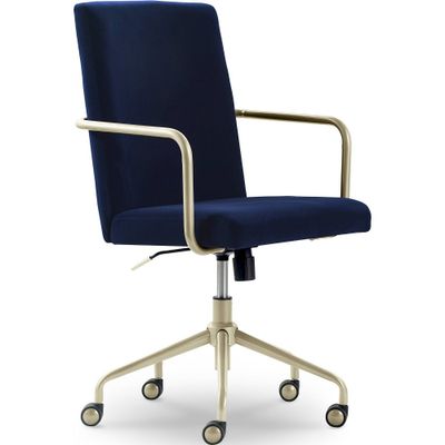 Adore Decor Giselle Gold Desk Chair Navy  Velvet: Upholstered Office Chair with Fixed Arms & Casters