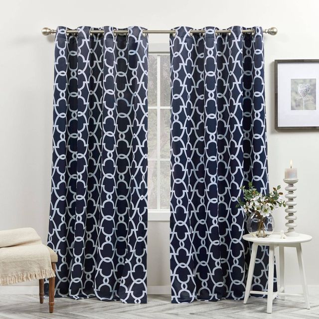 2pk 52x96 Room Darkening Gates Sateen Woven Curtain Panels Blue - Exclusive Home: Navy, Thermal Insulated, Geometric Pattern, Grommet Top