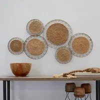 Dried Plant Plate Handmade Woven Wall Decor: Bohemian Style, Metal Frame - The Novogratz