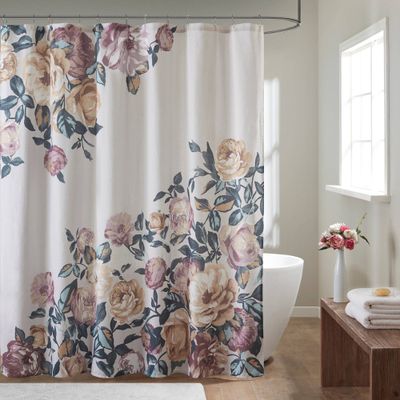 Colissa Cotton Floral Printed Shower Curtain : Madison Park Botanical Design, Machine Washable, Ring Top