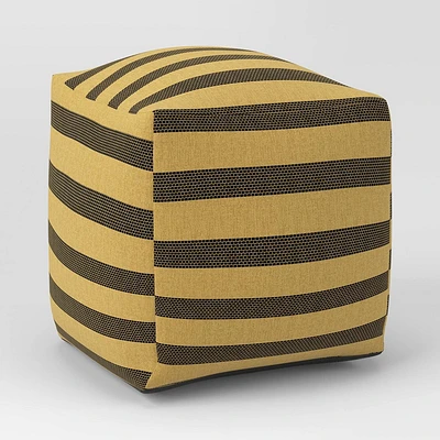 Striped Outdoor Patio Pouf Beige - Threshold