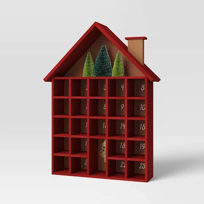 18 Wood House with Bottle Brush Trees Christmas Advent Calendar Red - Wondershop