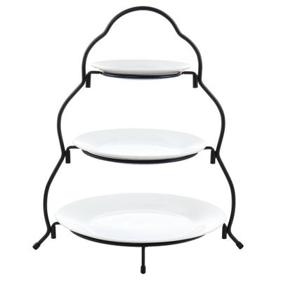 3-Tier Round Plate Porcelain Serveware Set - Elama: White Tiered Stand, Dishwasher & Microwave Safe, New Home Decor