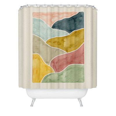 Watercolor Abstract Landscape Shower Curtain - Deny Designs: Polyester Microfiber, Machine Washable