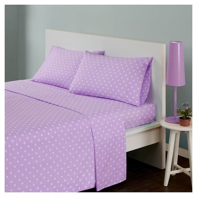 Twin Polka Dot Printed Cotton Sheet Set Purple