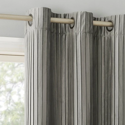 40x84 Sun Zero Blackout Cascade Pleated Velvet Grommet Curtain Panel Gray: Modern Indoor Solid Velvet Curtains