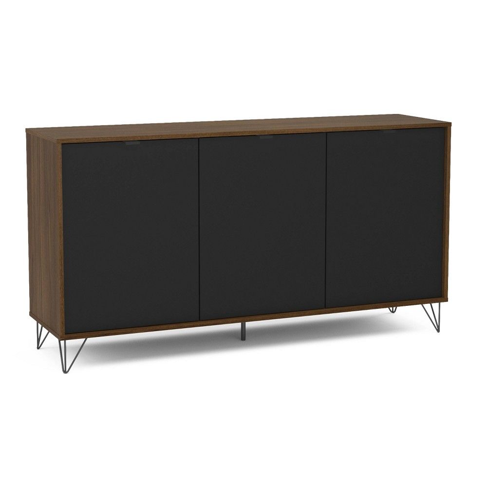 Montreal Sideboard Dark /Black - Polifurniture: Modern 3-Door Storage Cabinet, Particle Board