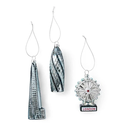 M&S 3ct Modern London Glass Christmas Tree Ornament Set