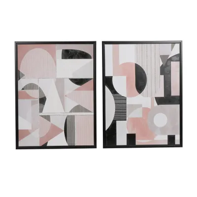 Set of 2 Canvas Abstract Mid-Century Modern Geometric Framed Wall Arts with Black Frame Cream - The Novogratz: Contemporary Art Display