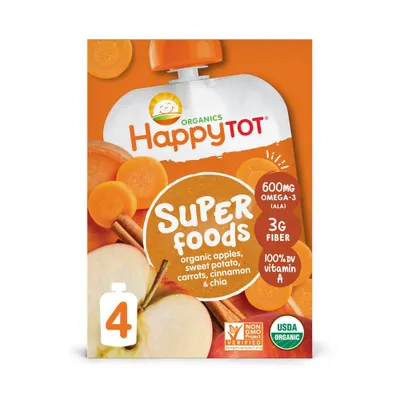 HappyTot Super Foods Organic Apples Sweet Potato Carrots & Cinnamon with Super Chia Baby Food Pouch - 16.88oz