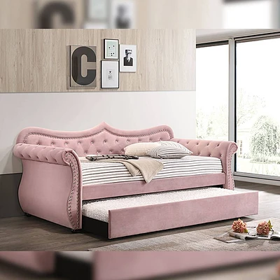 Acme Furniture Twin/Full Adkins Bed Pink Velvet