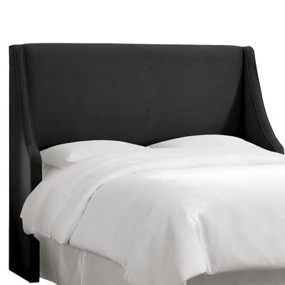 Skyline Furniture Queen Dianna Swoop Arm Wingback Headboard in Velvet Black: Handcrafted, Pine Frame, Polyester Fill