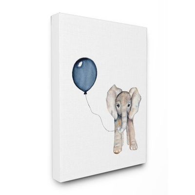 16x1.5x20 Baby Elephant with Blue Balloon Stretched Canvas Kids Wall Art - Stupell Industries