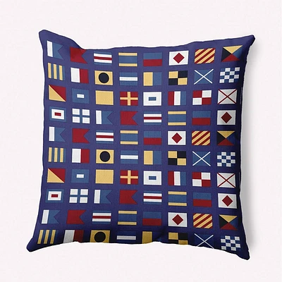 e by design Nautical Flags Decorative Throw Pillow Indigo: Coastal Nantucket Collection, 16x16, Indoor Use, Polyester