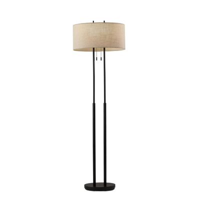 Duet Floor Lamp Antique Bronze - Adesso: Modern Pull Chain, ETL Listed, Polyester Shade, Metal Body