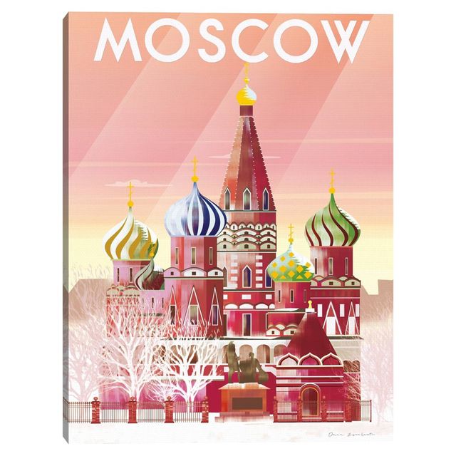 18 x 24 Moscow by Omar Escalante Canvas Art Print - Masterpiece Art Gallery: St Basils Cathedral Illustration, Modern Decor