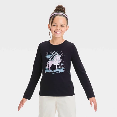 Girl Long Sleeve Unicorn Graphic T-Shirt