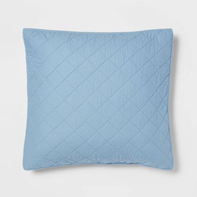 Euro Diamond Stitch Cotton Linen Quilt Sham Light Blue - Threshold: OEKO-TEX Certified, Woven Texture, No Flange