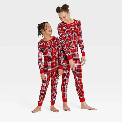 Kids Plaid Cotton Ribbed Holiday Matching Family Pajama Set