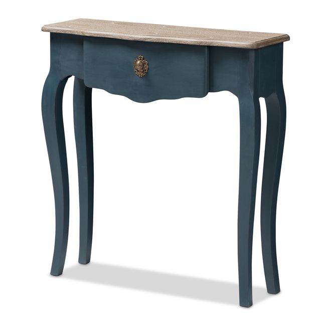 Mazarine Classic and Provincial Spruce Finished Console Table Blue - Baxton Studio: Graceful Narrow Design, Ideal for Small Spaces