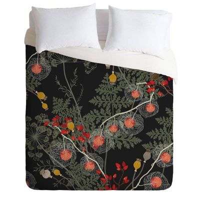 Iveta Abolina Duvet Cover & Sham Set Orange - Deny Designs: Microfiber, Reversible, Floral Pattern, 300 Thread Count