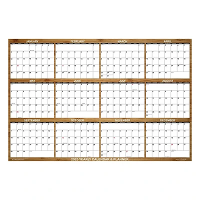 2025 Wall Calendar 24 x 36 Bamboo Designer Series, Large SwiftGlimpse Erasable, Wet and Dry Erase Laminated 12 Month Annual Calendar.