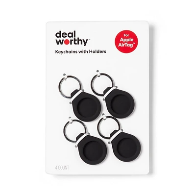 Apple AirTag Holder and Keyring - dealworthy 4pk Black