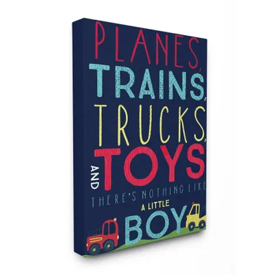 Planes Trains Trucks and Toys Stretched Canvas Kids Wall Art (16x20x1.5) - Stupell Industries: Kid Artwork, Typography, Framed Canvas