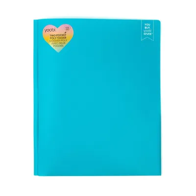 2 Pocket Plastic Folder with Prong Fasteners - Yoobi: Stationery, 3 Hole Punched, 100 Sheet Capacity