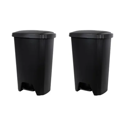 Hefty 12.25gal 2pk Touch Lid Step Trash Cans Black