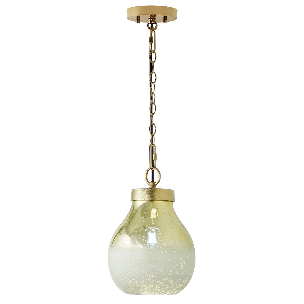 River of Goods 9 Nada Glam Gold and Cream Bell Shade Pendant Light: Mercury Glass, Adjustable Height