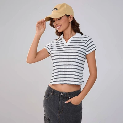 Womens Striped Short Sleeve Golf Top