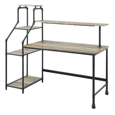 Phil Industrial Desk with Reversible Bookcase and Led Lighting - miBasics