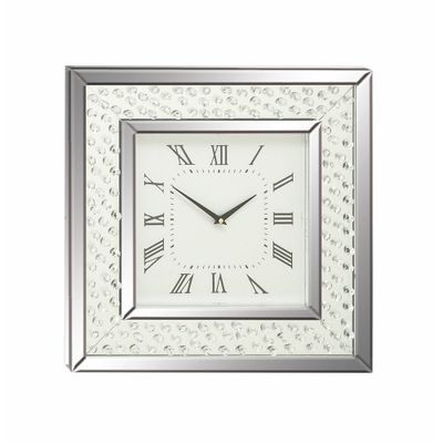 Wood Mirrored Wall Clock with Floating Crystals Silver - Olivia & May
