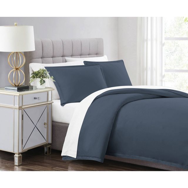 3pc Full/Queen 310 Thread Count Cotton Solid Duvet Set Blue - Charisma: Includes Shams, Non-Woven Fabric, Machine Washable