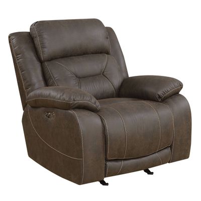 Aria Power Glider Recliner with Power Head Rest Saddle Brown - Steve Silver Co.: Faux Leather, Rocker, Wide Seating