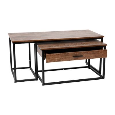 Taylor & Logan Wood Grain Nesting Coffee Table Black/Walnut