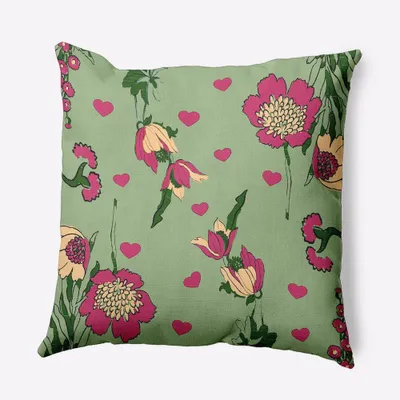 16x16 Valentines Day Love in The Garden Square Throw Pillow Fresh Green - e by design