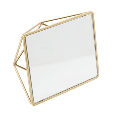 Bathroom Vanity Mirrors Gold - Home Details: Square Freestanding Steel Frame, Magnifying Surface