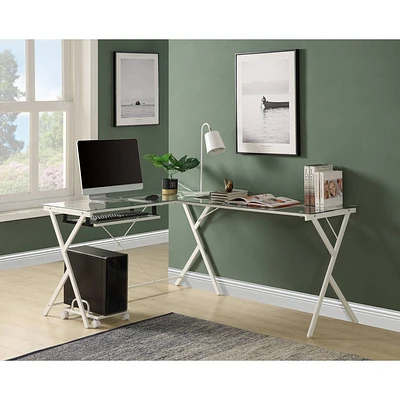 62 Dazenus Desks Clear Glass Top & White Finish - Acme Furniture: Modern Office Furniture with Wooden Base