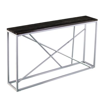 Arendale Faux Stone Skinny Console Table Black/Silver - Aiden Lane