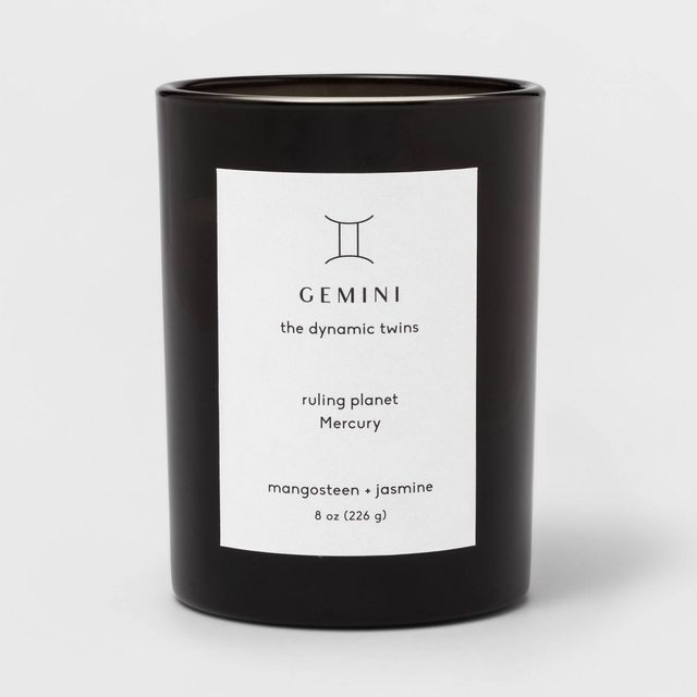 8oz Glass Jar Zodiac Gemini Candle Black - Threshold: Soy & Paraffin Wax, 36hr Burn Time, Mangosteen & Jasmine Scents