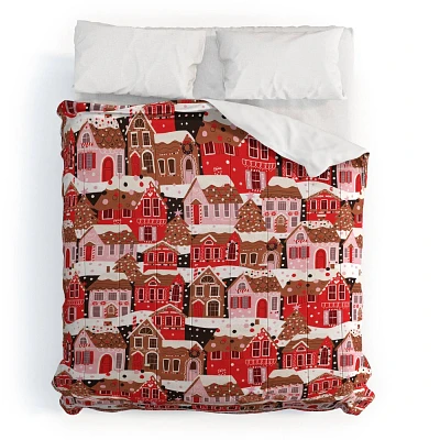 Deny Designs King Cynthiaf Gingerbread Village Comforter and Pillow Sham Pink