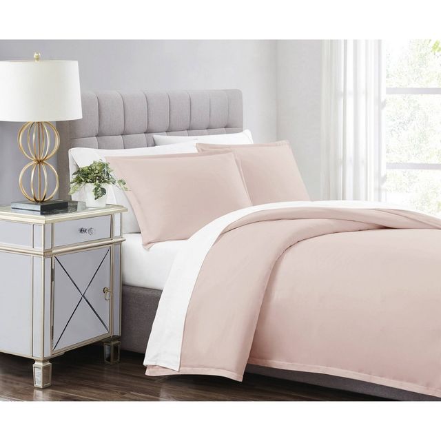 Charisma 3pc Full/Queen 310 Thread Count Cotton Solid Duvet Set Blush: Includes Shams, Non-Woven Fabric