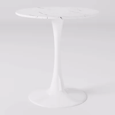 Modern Ivo Round Bistro Table White - CorLiving: Marble Top, Metal Base, 4-Seater