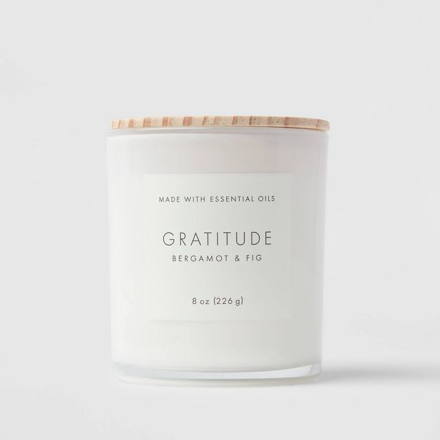 Wood Lidded Glass Wellness Grateful Candle - Threshold: Palm & Paraffin Wax, Single Wick, 43hr Burn Time