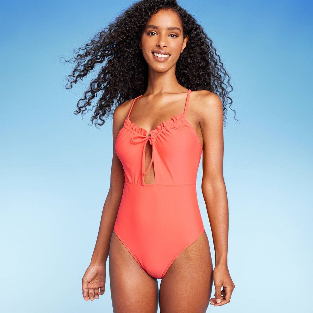 Shade u0026 Shore Womens Front Cut Out Ruffle Detail One Piece Swimsuit |  Connecticut Post Mall