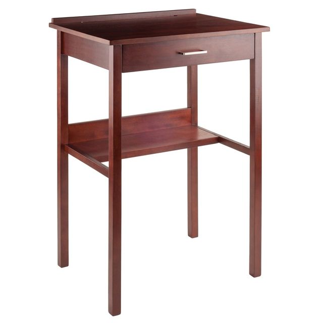 Winsome Ronald High Desk Walnut: Mid-Century Modern Standing Secretary, Spot Clean, No Storage