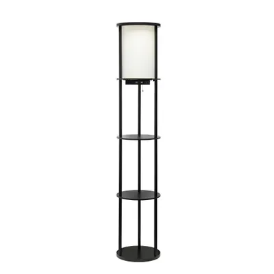 62.5 Round Modern Shelf Etagere Organizer Floor Lamp with Charging Station - Simple Designs