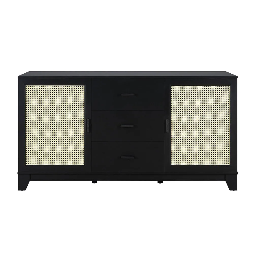 Manhattan Comfort Sheridan 59.05 Modern Cane Sideboard with Adjustable Shelves in Black Manhattan Comfort Sheridan 59.05 Modern Cane Sideboard with Adjustable Shelves in Black